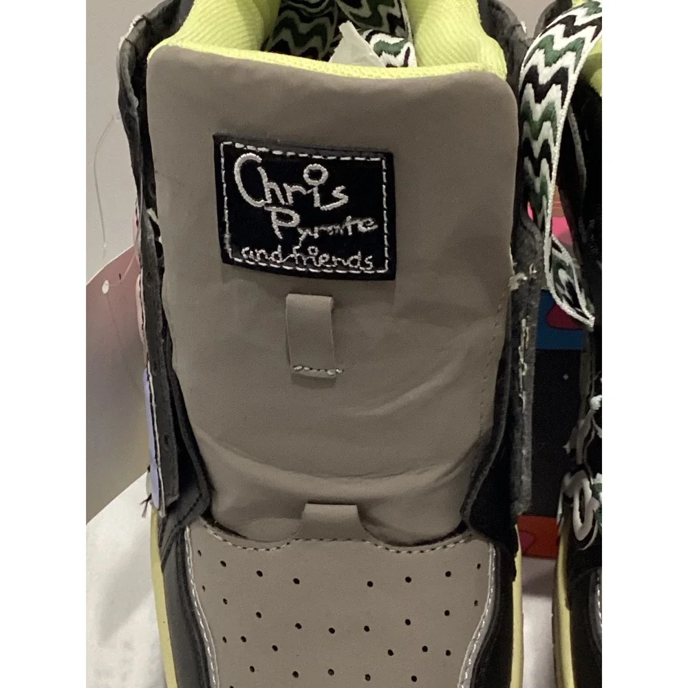 NEW Chris Pyrate and Friends Low Top Sneakers Black Grey Neon Yellow Mens 9
